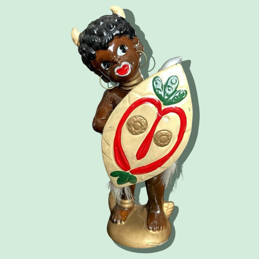 Vintage African Tribal Dancer with Shield Figurine Ceramic Mid Century Japan